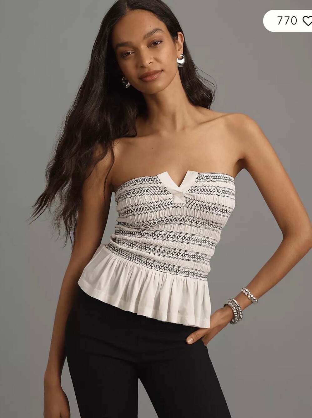 Maeve Strapless Smocked Peplum Top Size M